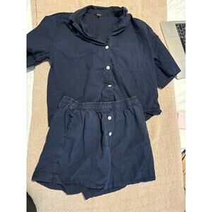 Navy Quince Pajama Short Set 100% European Linen